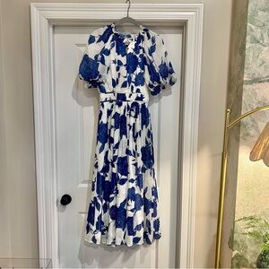Aje Blue and White Midi Dress